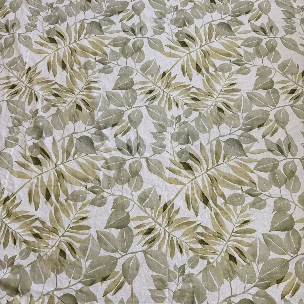 Pottery Barn Shower Curtain Green Botanical Palm Leaf Linen Blend Shower Curtain
